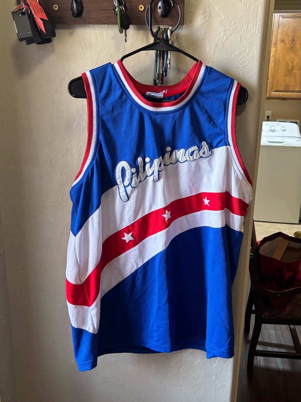 My Philippines Pilipinas Basketball Jersey Large Red White Blue Embroidered